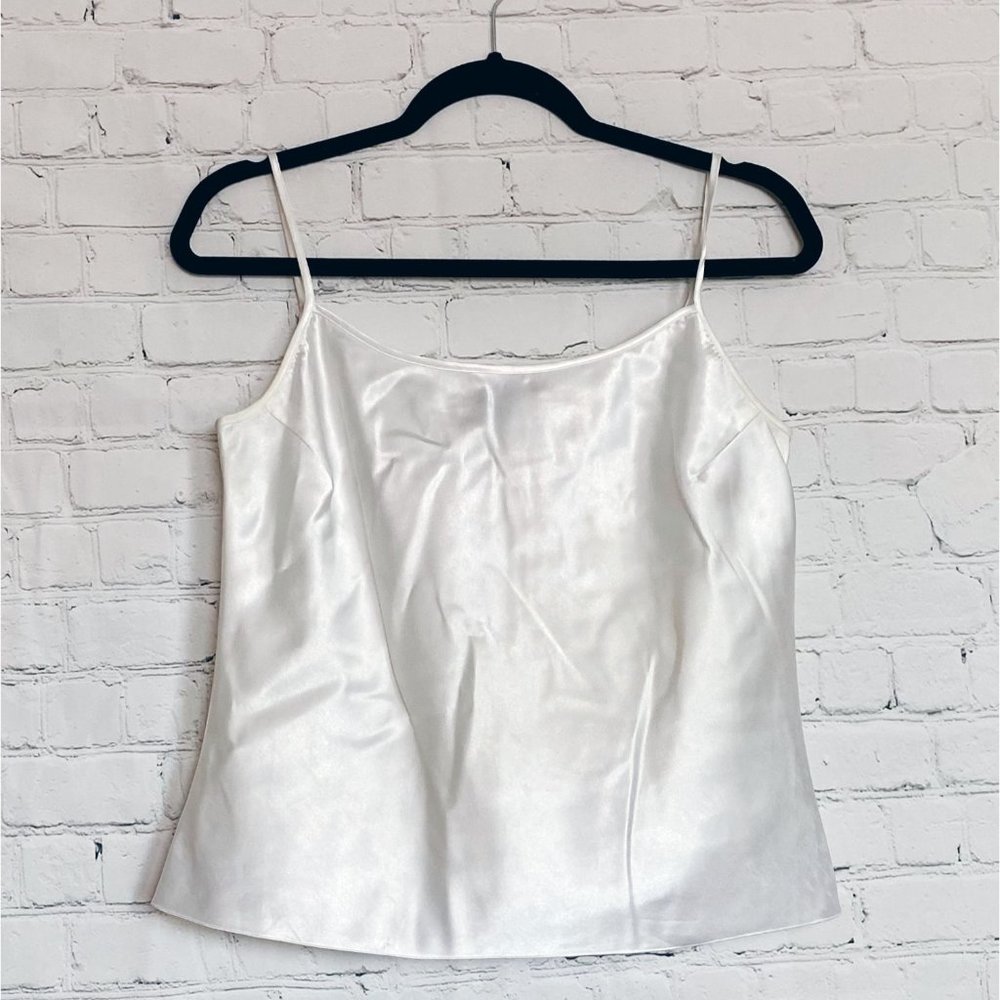 Cachet White Silky Cropped Spaghetti Strap Tank Top Size 6 Classic 90’s EUC
